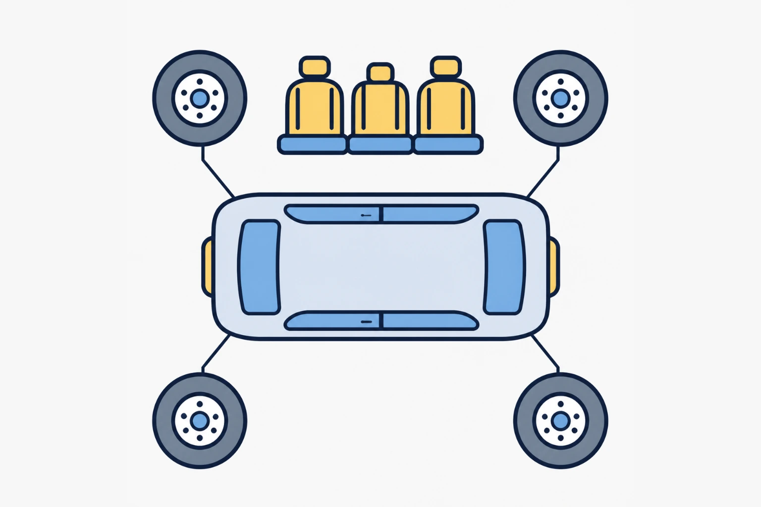 Roblox StudioでVehicleSeatと車輪を組み合わせてバスを自作する構造の図解