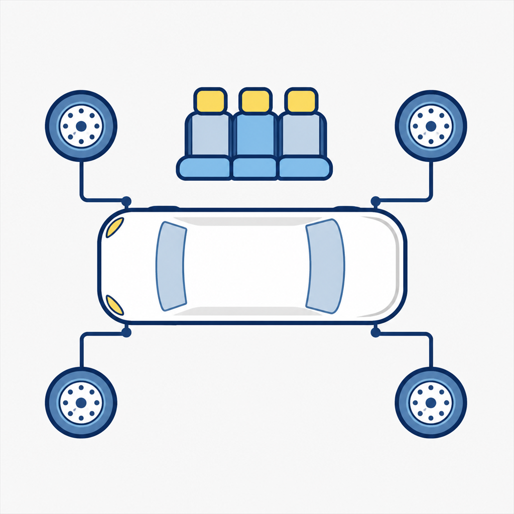 Roblox StudioでVehicleSeatと車輪を組み合わせてバスを自作する構造の図解