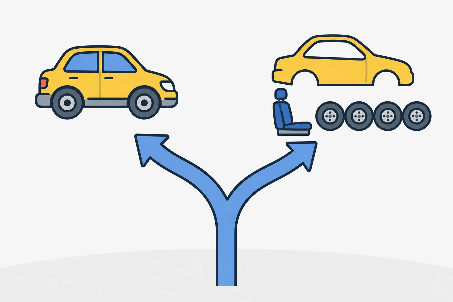 ロブロックススタジオで車を用意する方法がToolboxと自作の2つに分かれることを示す図解